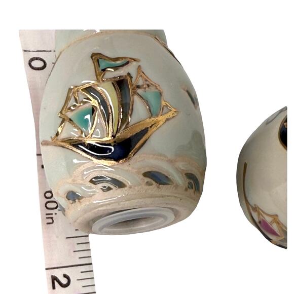 VTG Asian Ship Sailor SALT & PEPPER SHAKERS Nautical Cloissone Porcelain 2" Set - Picture 6 of 7